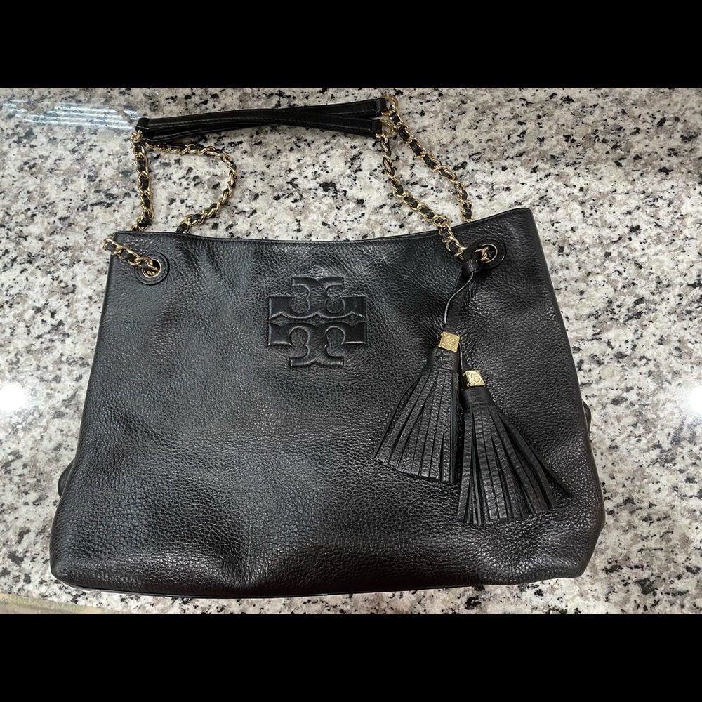 Tory Burch Slouchy Shoulder Bag Black and Gold